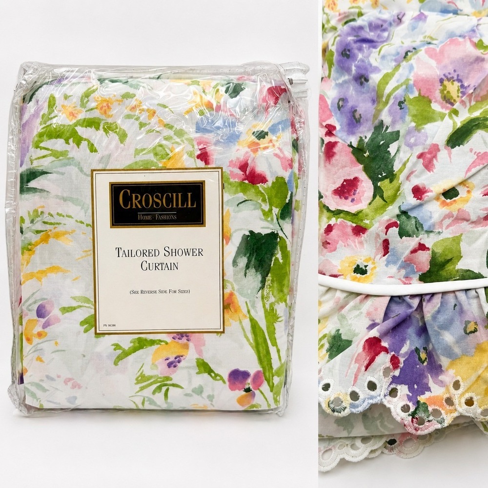 Vintage Croscill Emma Floral Shower Curtain 72" x 75" Cottage Eyelet Trim NEW
